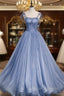 Fairytale Blue Flowers Long Tulle Ballgown Prom Dress