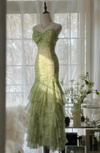 Fairytale Green Mermaid Vintage Party Dresses Sweetheart Chiffon Beaded Layed  Prom Dresses