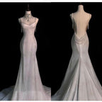 Fairytale Mermaid Wedding Dress Glittering Straps Backless Wedding Dress