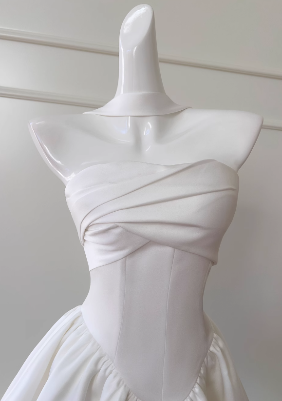 Fairytale White Strapless Short Prom Dress For Party&Birthday Elegant Evening Dress