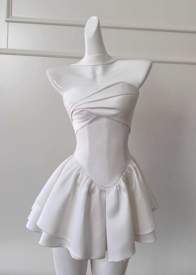 Fairytale White Strapless Short Prom Dress For Party&Birthday Elegant Evening Dress Main image