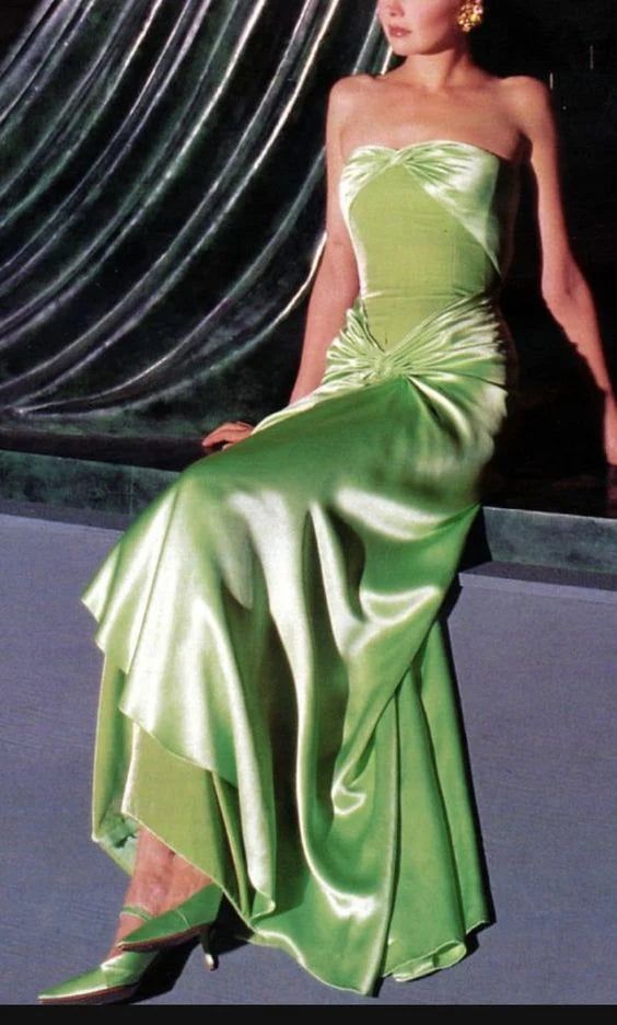 Fancy Mermaid Sweetheart Neckline Green Satin Long Prom Dress Evening Dress Formal Dress Main image