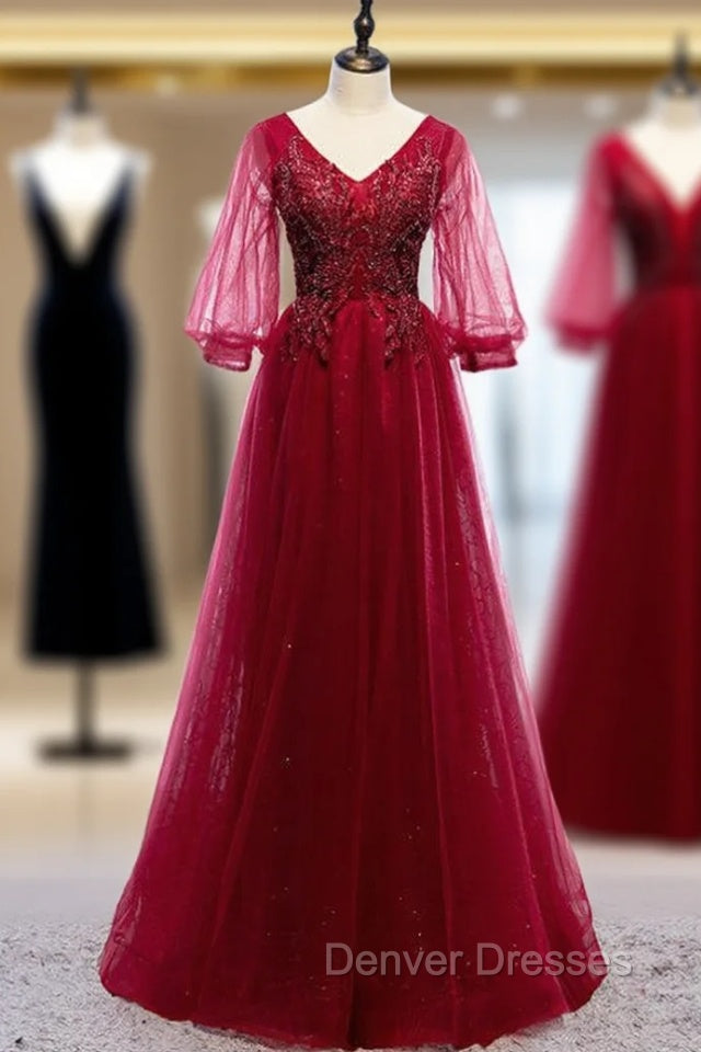 Fancy Tulle V-neck Half Sleeve Beading Prom Dress Main image