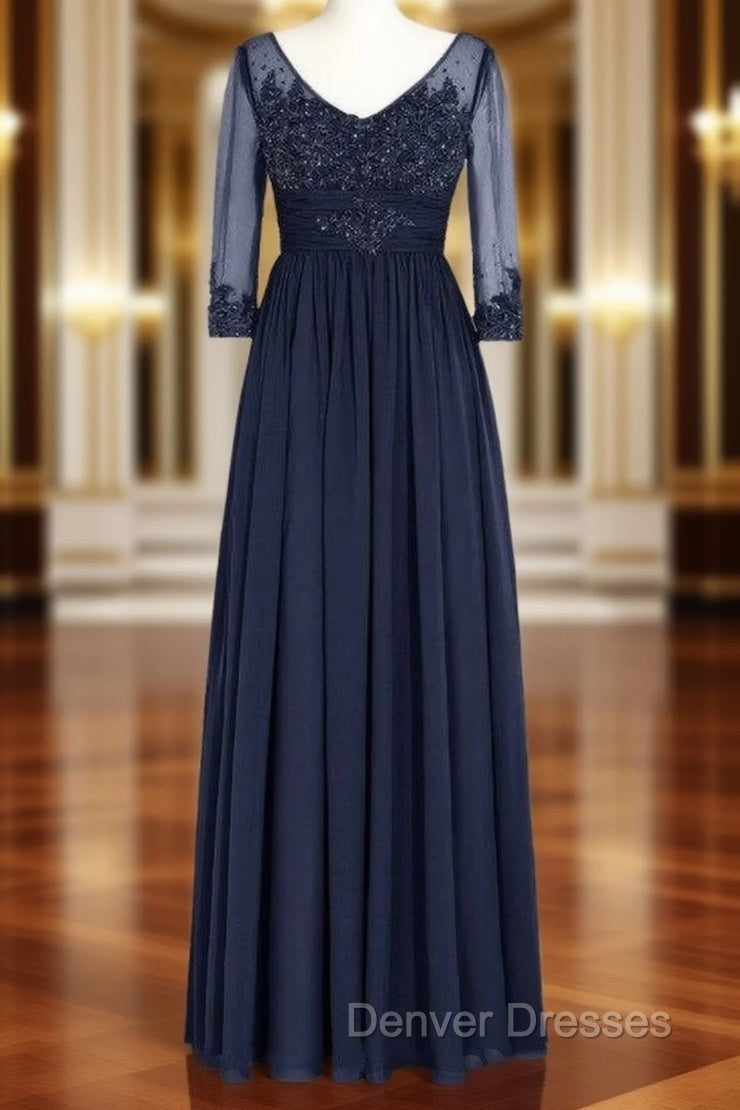 Fancy V-Neck Half Sleeves Appliques Long Mother of the Bride Dress Main image