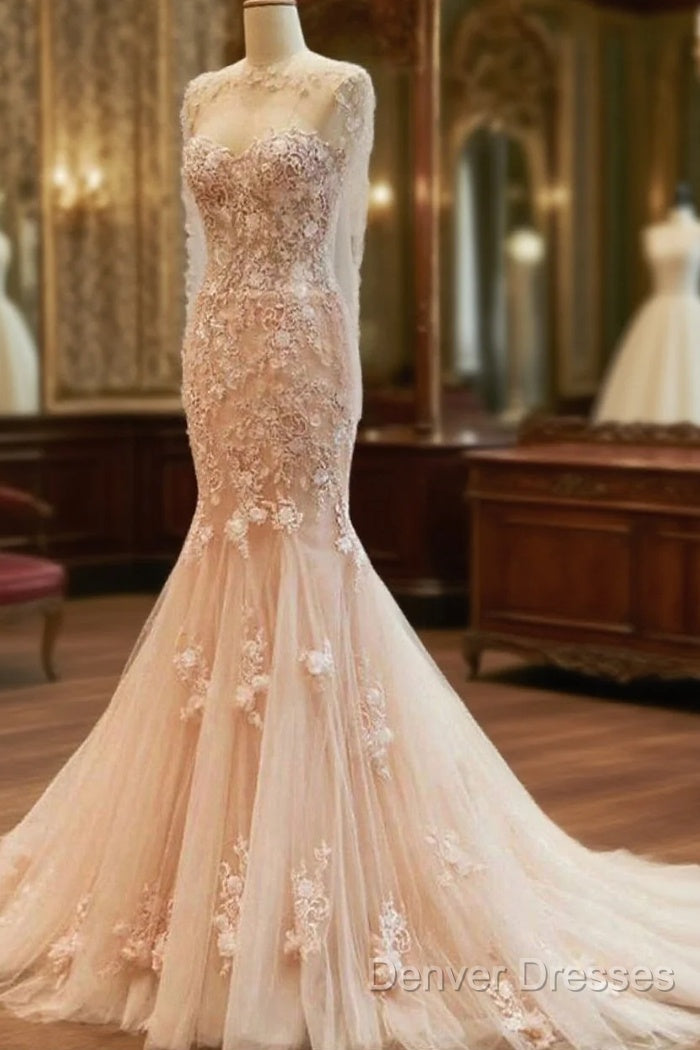 Fantastic Mermaid Tulle Wedding Dress With Lace Appliques & 3D Flowers & Beadings Main image