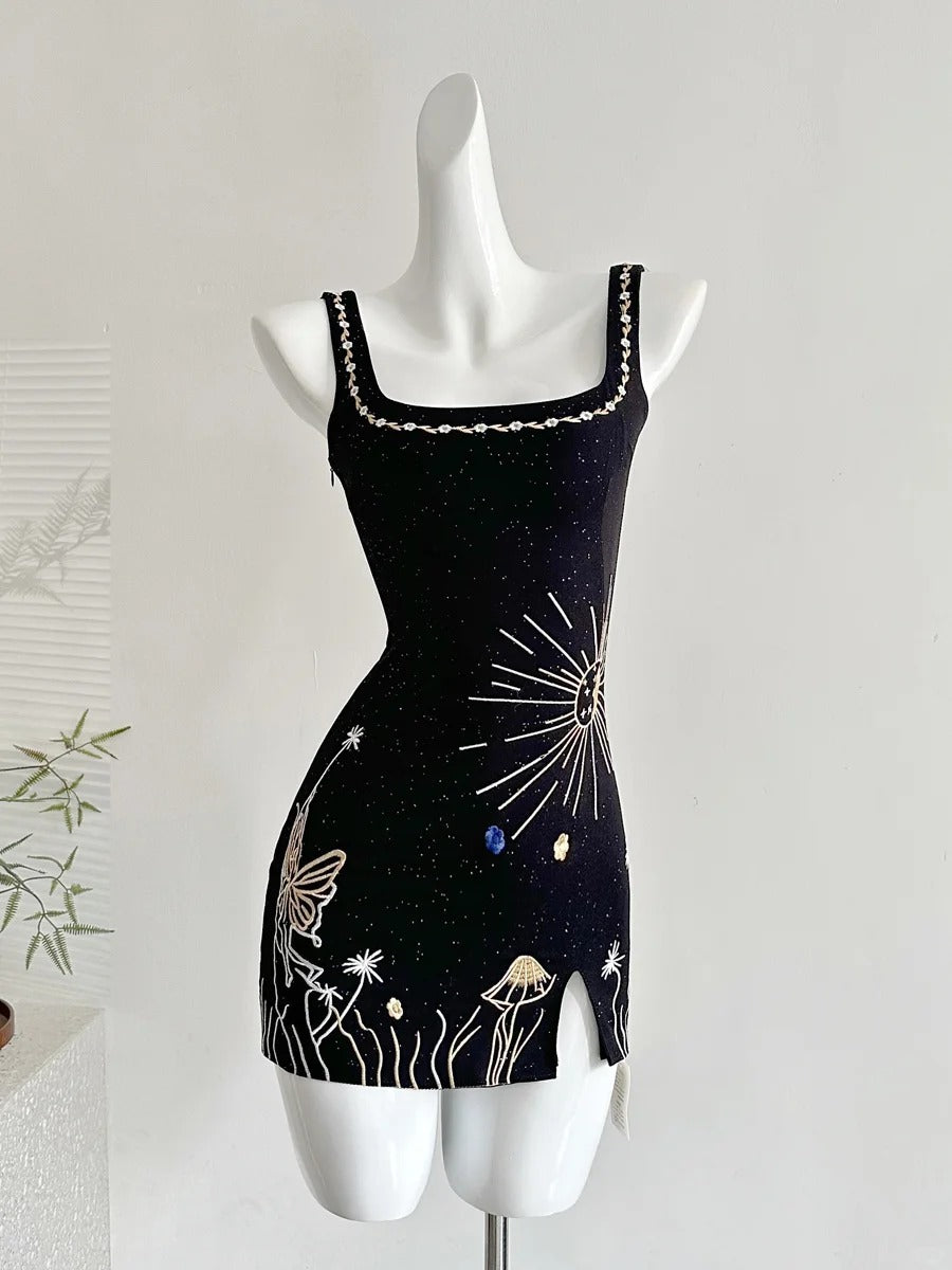 Fantasy Black Embroidered Slim Square Neck Short Birthday Dress Homecoming Dress Main image