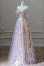 Fantasy Purple Bling Sequined Prom Dress Off Shoulder