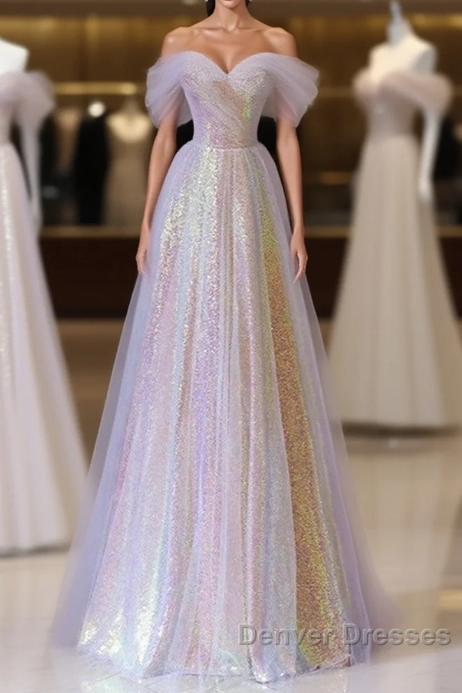 Fantasy Purple Bling Sequined Prom Dress Off Shoulder Main image