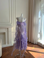 Fantasy Purple Mermaid Ruffled Tulle Sequined Long Prom Dress Evening Dress
