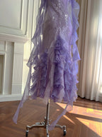 Fantasy Purple Mermaid Ruffled Tulle Sequined Long Prom Dress Evening Dress