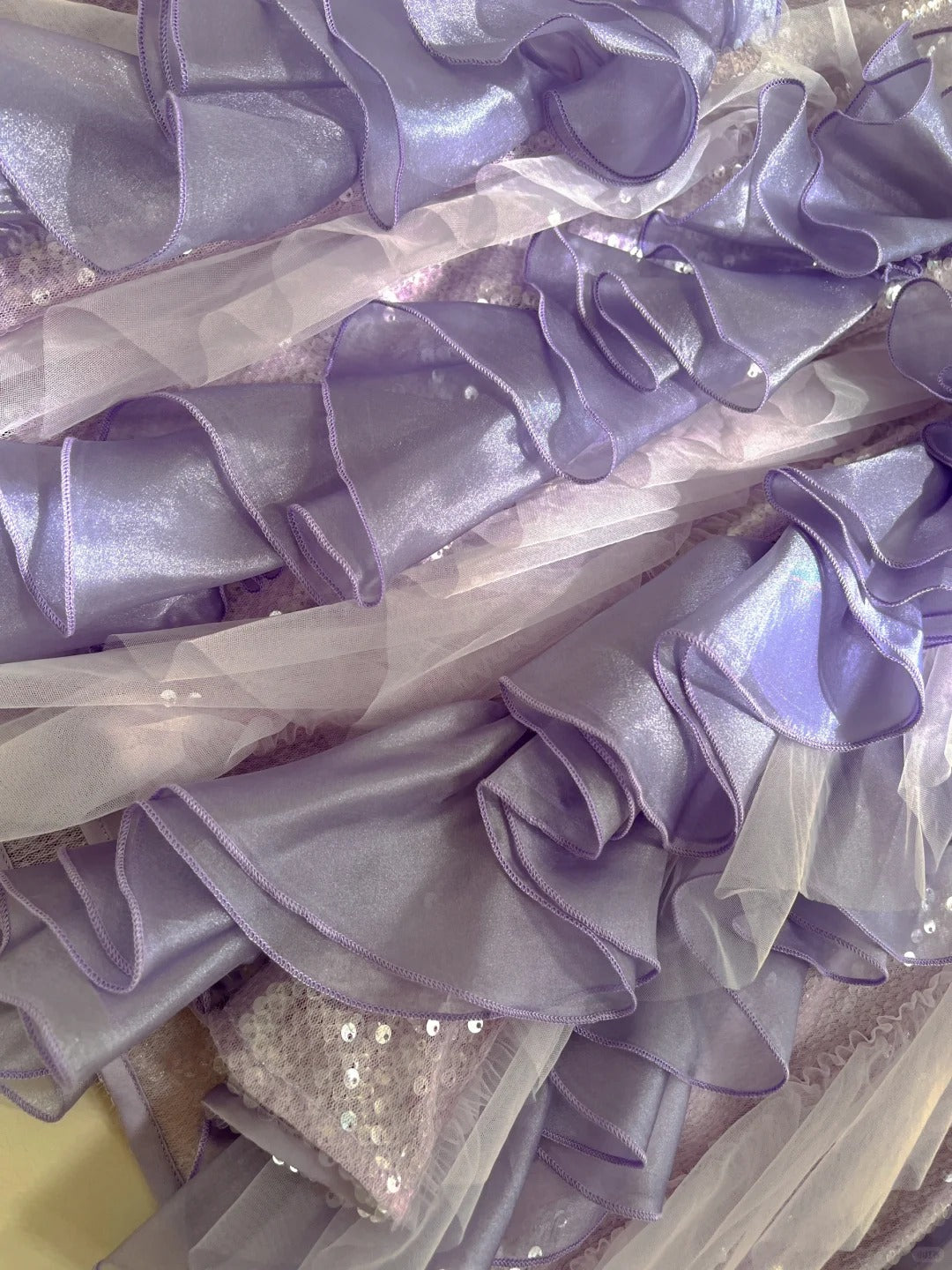 Fantasy Purple Mermaid Ruffled Tulle Sequined Long Prom Dress Evening Dress
