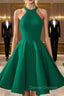 Fashion A-Line Halter Backless Green Homecoming Dress With Pleats