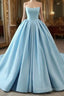 Fashion Blue Ball Gown Strapless Pleats Wedding Dress With Train Long Prom Evening Dress Formal Gown