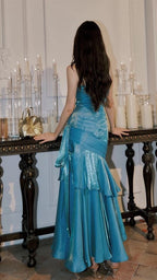 Fashion Burgundy Ruffle Long Prom Dress Spaghetti Straps Dance Dress