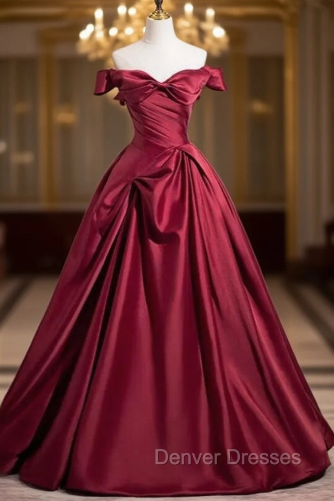 Fashion Burgundy Satin Pleats Prom Dress Main image