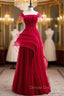 Fashion Burgundy Tulle Straps Beading Prom Dress