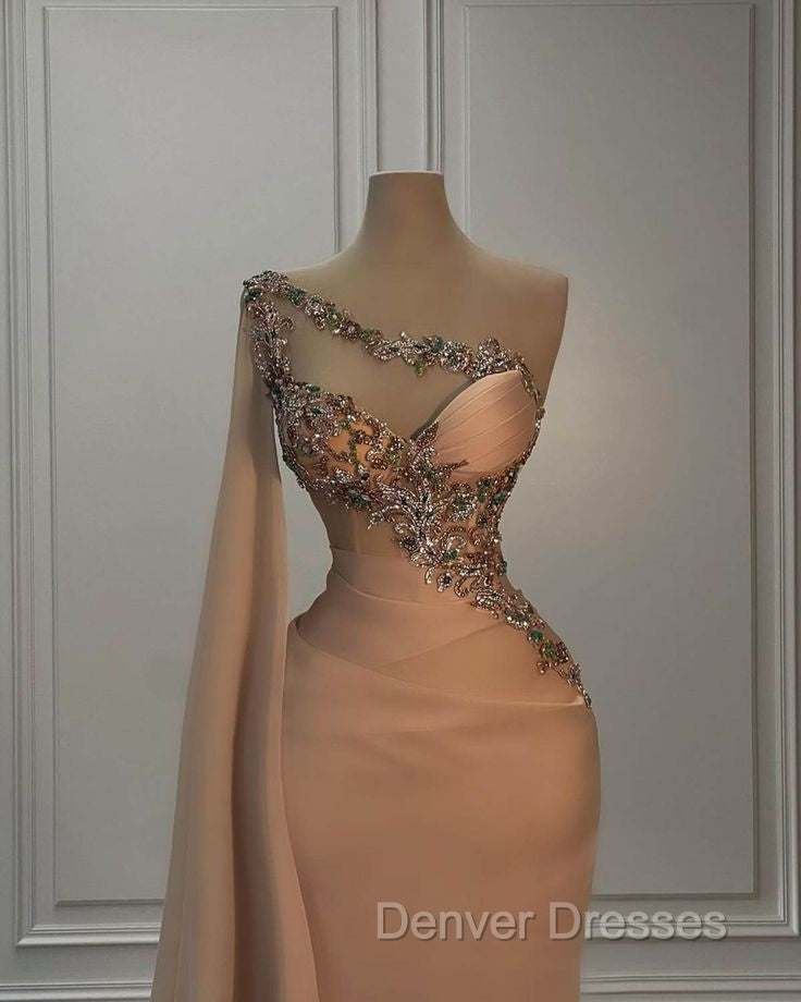 Fashion Evening Dress For Women One Shoulder Sleeveless Gown Appliques Prom Party Dress