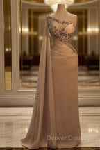 Fashion Evening Dress For Women One Shoulder Sleeveless Gown Appliques Prom Party Dress