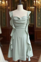 Fashion Green A Line Homecoming Dress Satin Mini Prom Dress