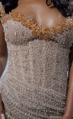 Elegant Strapless Shiny Beaded Sequin Long Prom Dress Formal Evening Dress With Slit