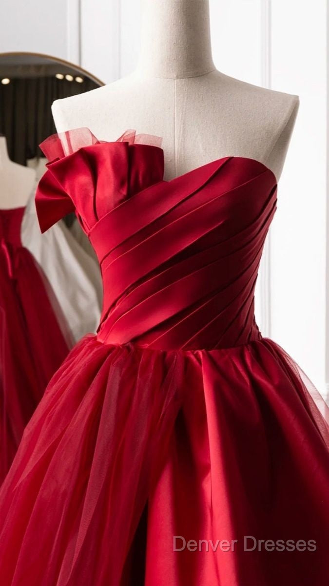Fashion Tulle Satin Long Evening Dress Red Prom Dress Secondary image