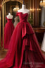 Fashion Tulle Satin Long Evening Dress Red Prom Dress