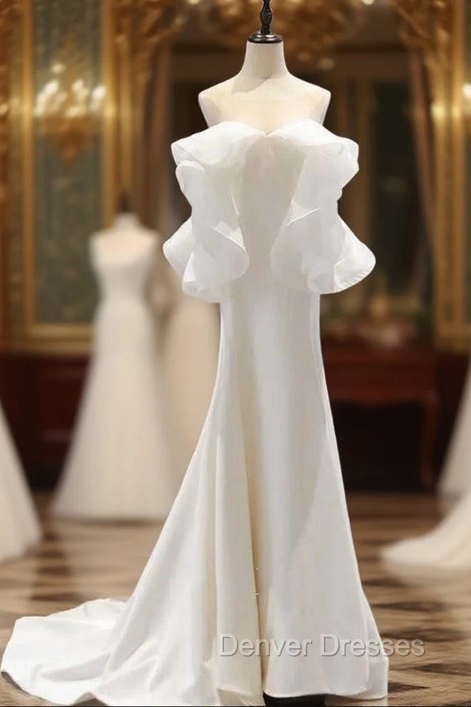 Fashion White Satin Off the Shoulder Wedding Dress Main image