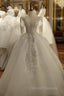 Fashion White Tulle V-neck Long Sleeve Beading Wedding Dress