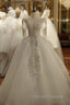 Fashion White Tulle V-neck Long Sleeve Beading Wedding Dress