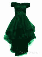 Fashionable Dark Green High Low Tulle with Lace Homecoming Dress, Green Party Dress