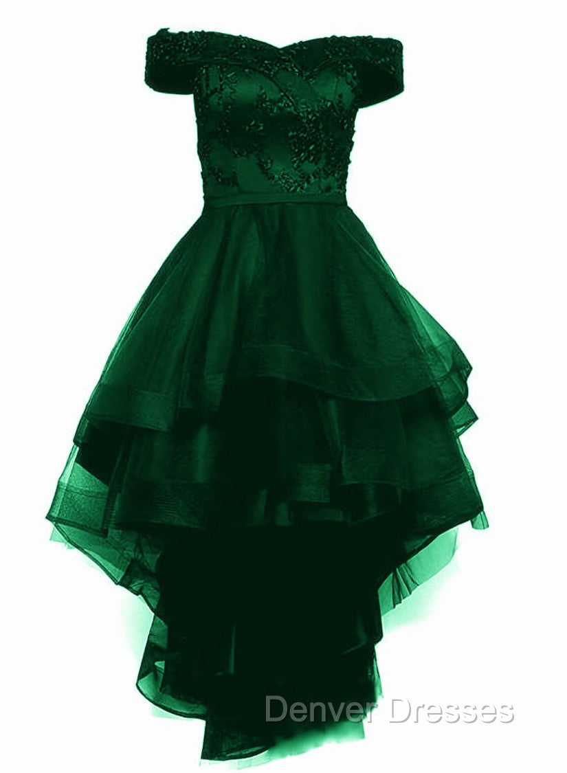 Fashionable Dark Green High Low Tulle with Lace Homecoming Dress, Green Party Dress