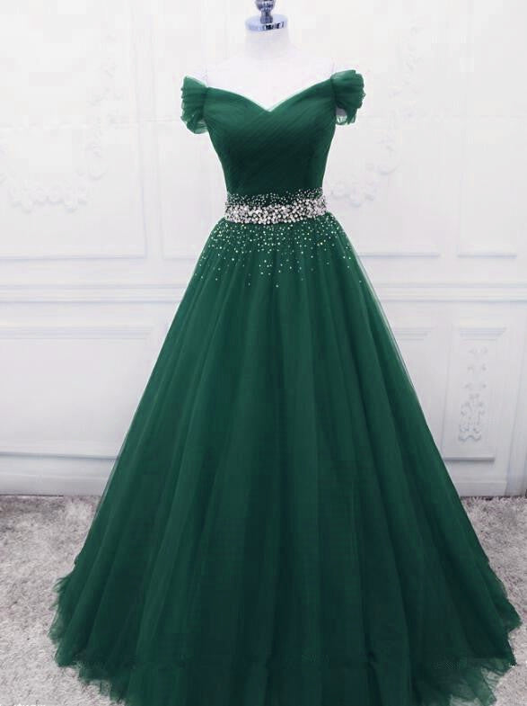 Fashionable Dark Green Long Beade Formal Dress, Green Prom Dress Secondary image