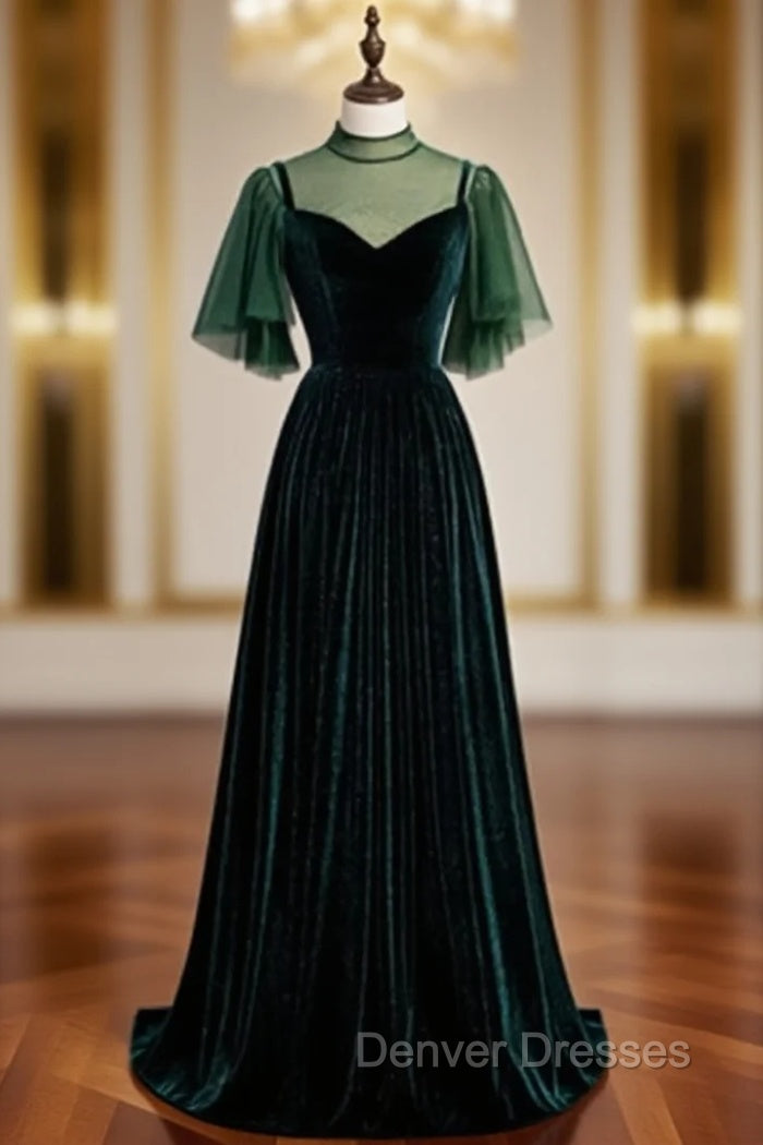 Fashionable Dark Green Velvet Long Party Gown, Green Bridesmaid Dress