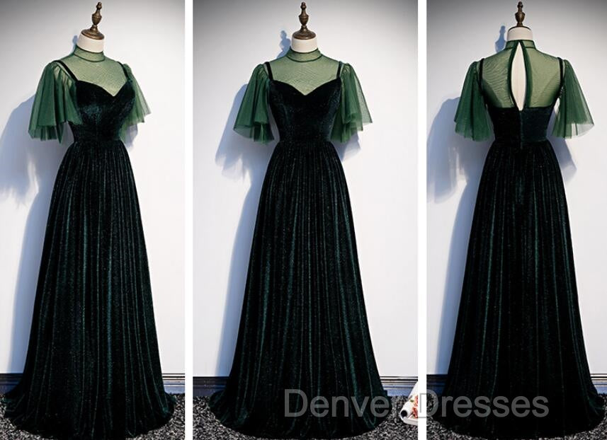 Fashionable Dark Green Velvet Long Party Gown, Green Bridesmaid Dress