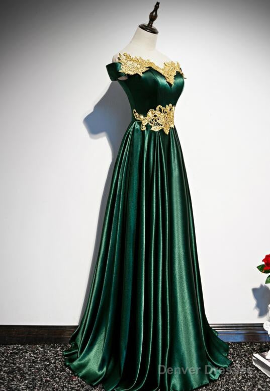Fashionable Green Off Shoulder A-Line Prom Dress, Green Junior Evening Dress Secondary image