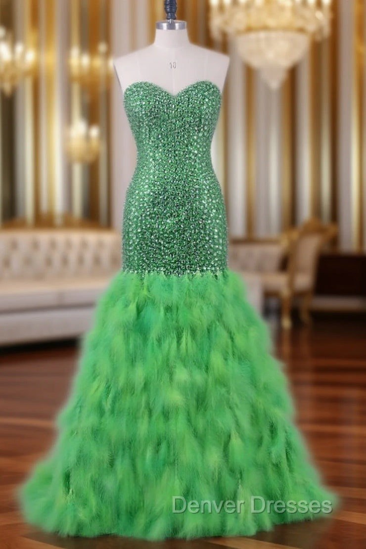 Feather Mermaid Prom Dress Long Formal Dress For Women Wedding Party Main image