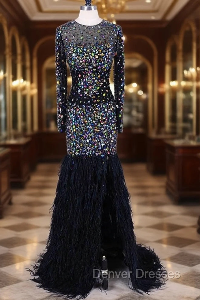 Feathers Bling Bling Mermaid Prom Long Dress For Weddings Formal Gowns Main image