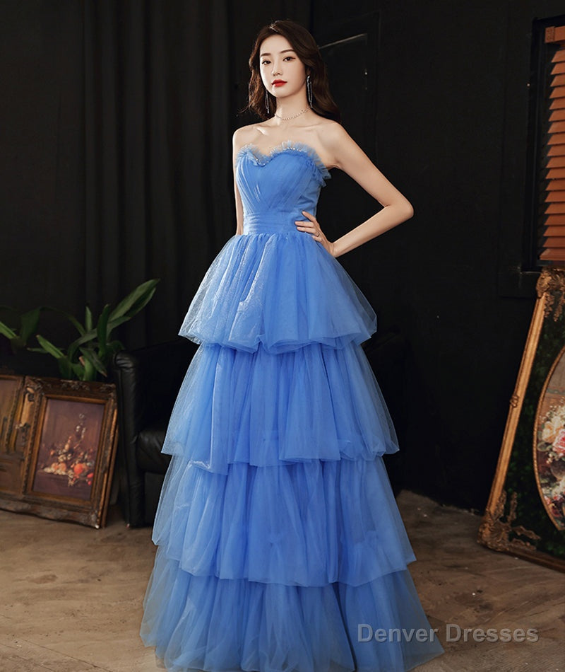 Blue tulle long prom dress blue evening dress Secondary image
