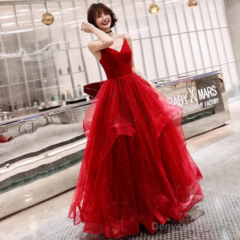 Stylish v neck tulle long prom dress, evening dress Main image