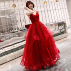 Stylish v neck tulle long prom dress, evening dress