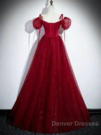 Burgundy Satin Tulle Floor Length Prom Party Dress