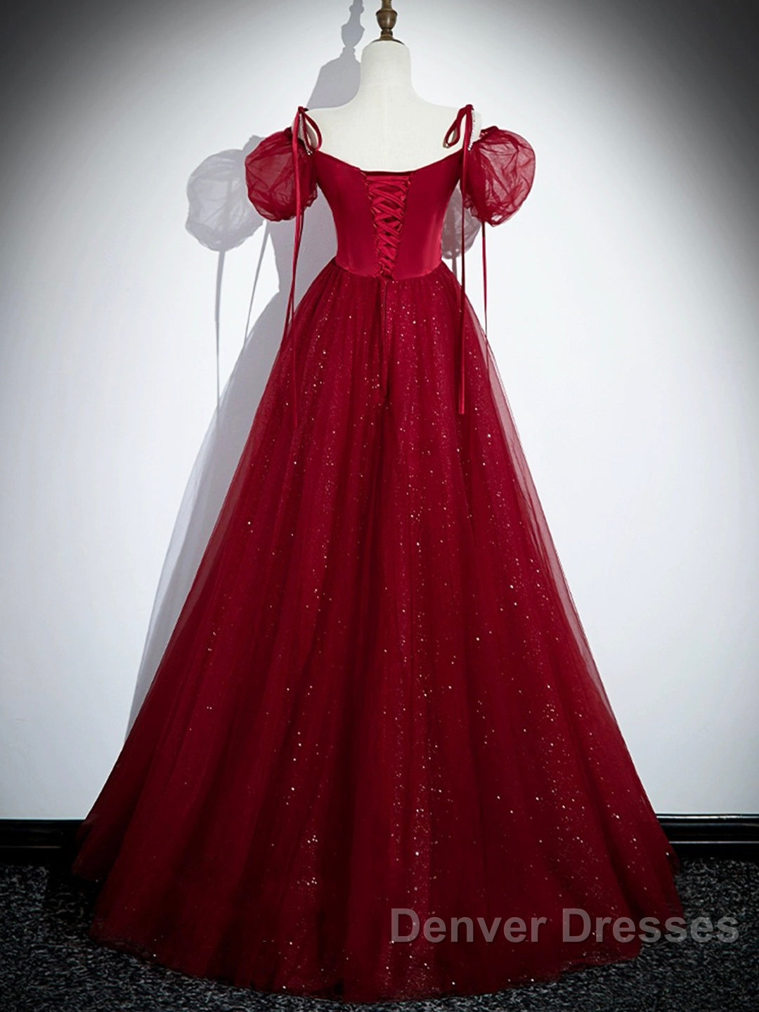 Burgundy Satin Tulle Floor Length Prom Party Dress
