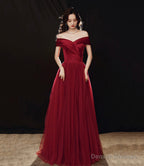 Elegant satin tulle long prom dress A-line evening dress