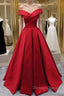 Off Shoulder A Line Red Stain Prom Dress