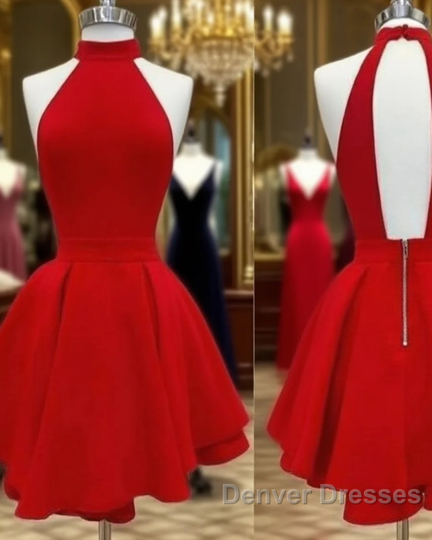 Sexy High Collar Red Short Prom Dress Main image
