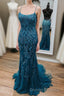 Stunning Blue Lace Appliqus Long Prom Dress
