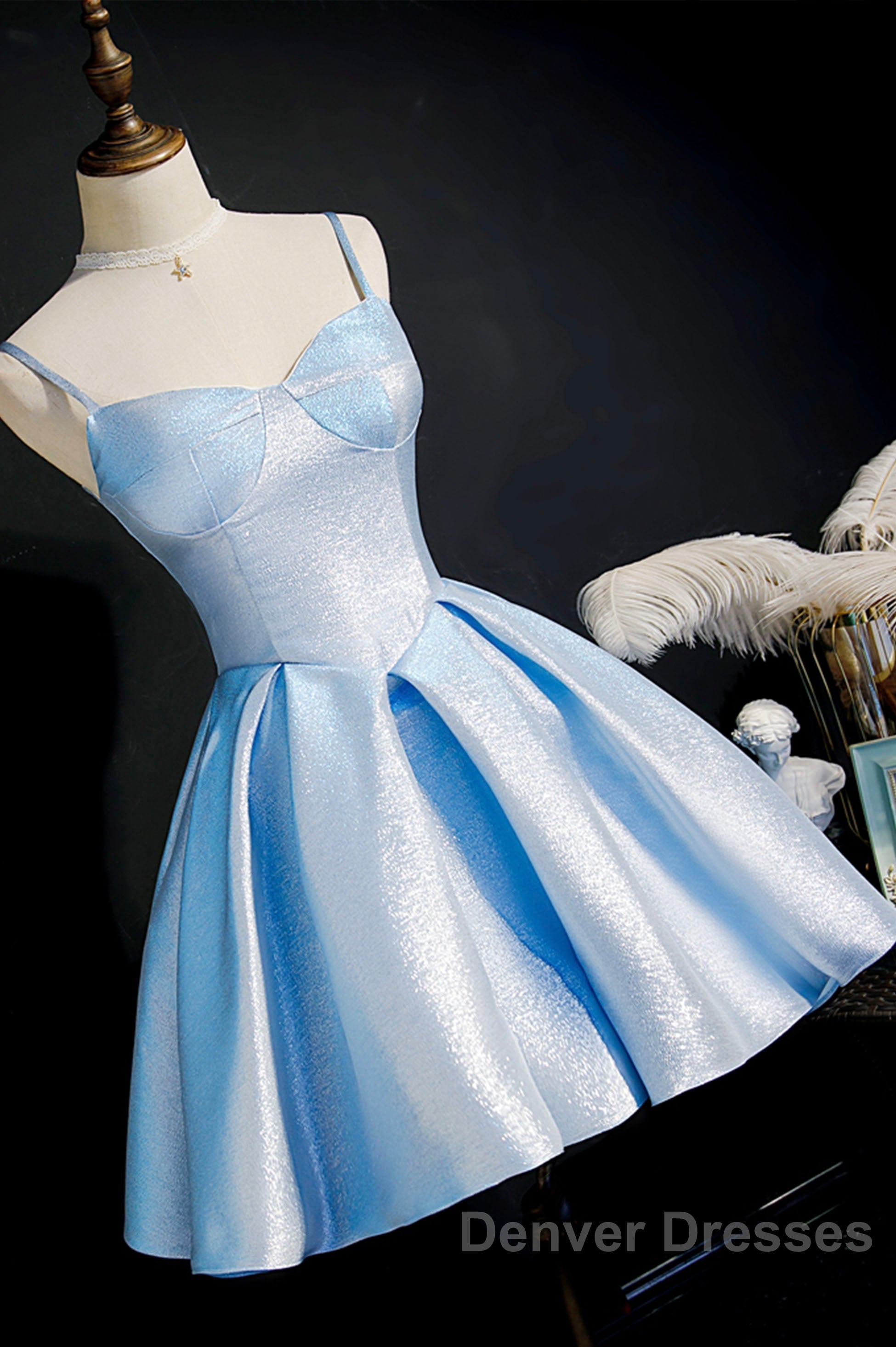 Blue satin short prom Dress homecoming Dress