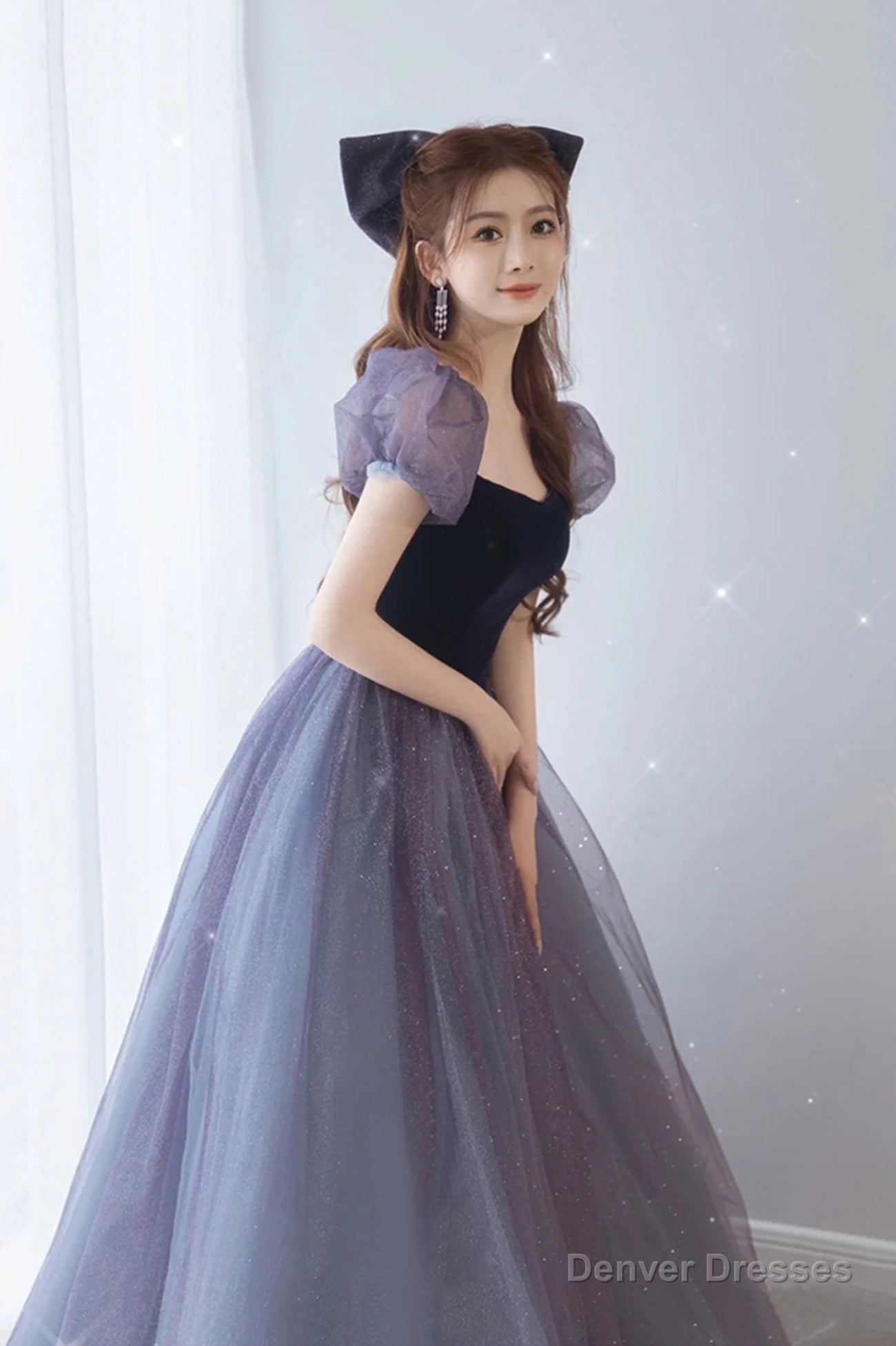 Cute tulle long A line prom dress evening dress Secondary image