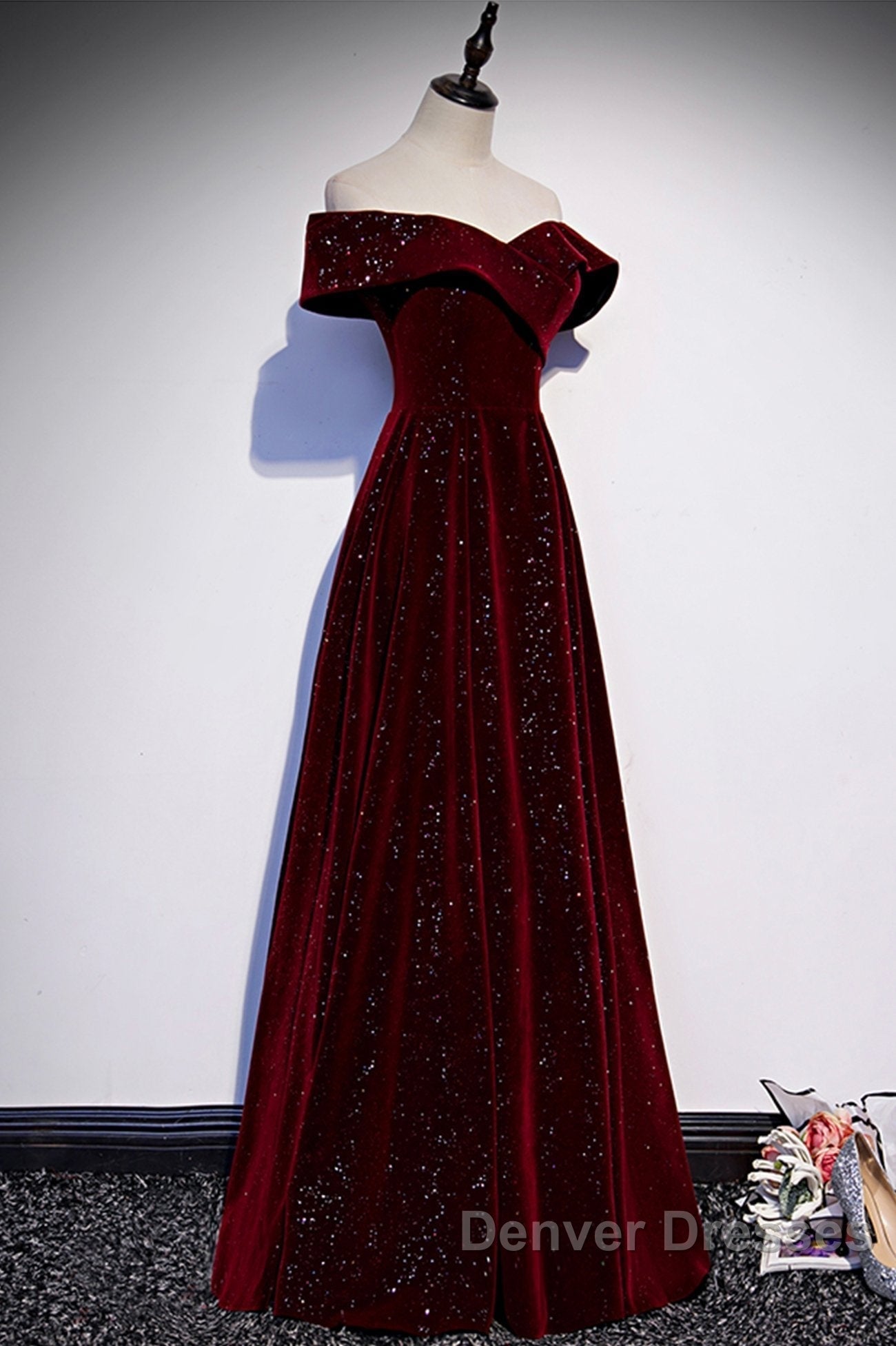 Burgundy velvet long A ling prom Dress evening Dress Secondary image