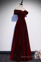 Burgundy velvet long A ling prom Dress evening Dress